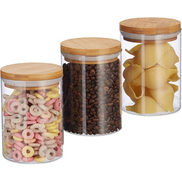 Relaxdays Vorratsdosen Glas 3er Set, 600 ml, für Pasta, Reis, Müsli, Kaffee, 14x9,5 cm, Transparent