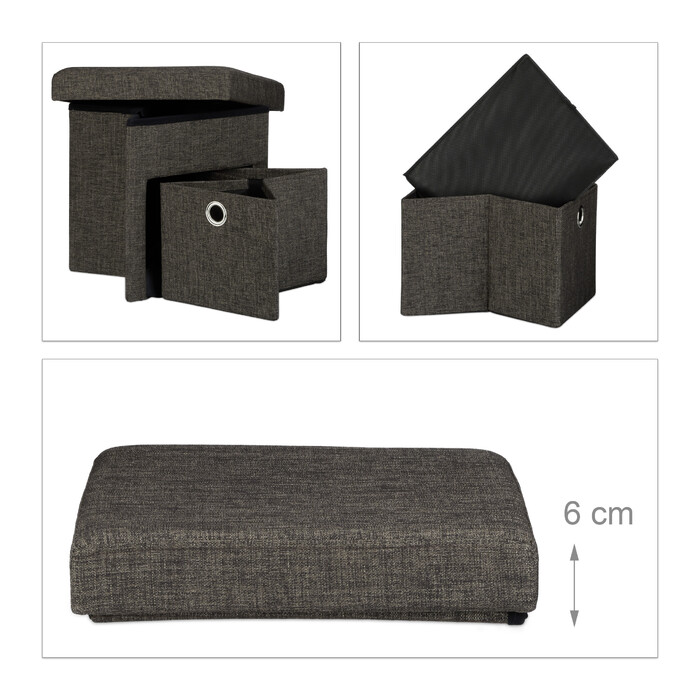 Relaxdays Faltbarer Sitzhocker Leinen mit Fach