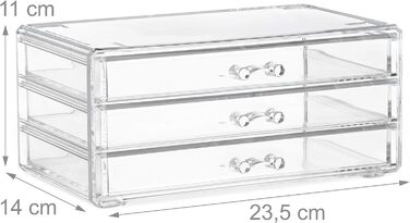 Relaxdays  x Make Up Organizer klein, 2-teilige Schminkaufbewahrung mit 3 Schubladen, stapelbares Kosmetikregal,    9 x 23.5 x 4 cm (1, Transparent, 19 x 23.5 x 14 cm)