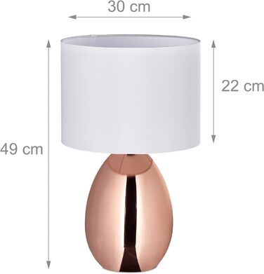 Relaxdays Nachttischlampe mit Touch, moderne Tischlampe, HxD: 49 x 30 cm, E14, Tischlampe mit Stoffschirm, kupfer/weiß