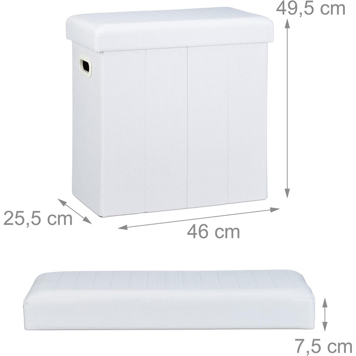 Relaxdays Faltbarer Sitzhocker mit Stauraum, 49,5x46x25,5 cm, Griffe, Leinen/Polyester, Weiß