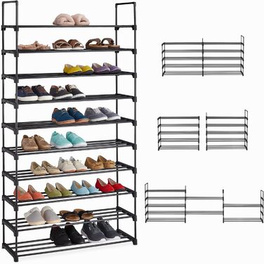 Relaxdays XXL Schuhregal, 10 Ebenen, modular, HxBxT: 175,5 x 93 x 30,5 cm, Metall, (Schwarz)