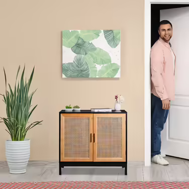 Relaxdays Sideboard mit 2 Rattan-Türen