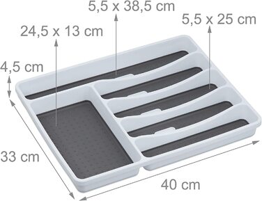 Relaxdays Besteckkasten für Schubladen, HBT 4,5x33x40 cm, weiß/grau