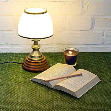 Relaxdays Tischlampe Holz Jugendstil mit Glasschirm weiß Messing-Optik 10018911 28.5 x 16 x 16 cm