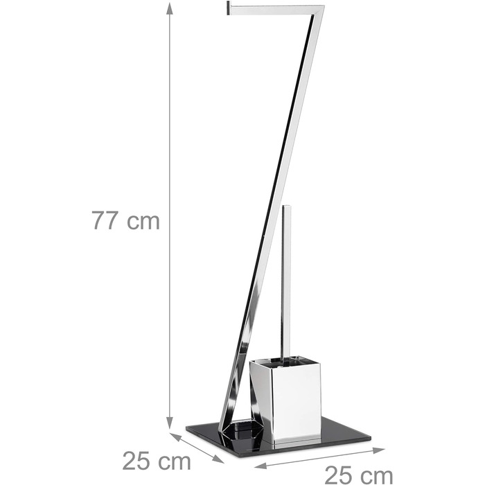 Relaxdays WC Garnitur GLASS H x B x T: 77 x 25 x 25 cm Toilettenpapierhalter aus Glas und Metall in Edelstahl-Optik mit Klobürste als Klopapierhalter freistehend WC Bürstengarnitur, silber-schwarz