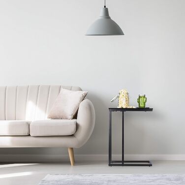 Relaxdays Beistelltisch, eckiger Seitentisch in C-Form, für Couch & Bett, Metall & Holz, HBT: 59,5 x 30 x 45 cm, schwarz
