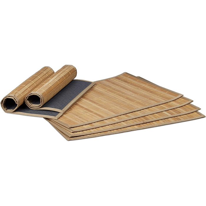 Relaxdays Tischset 6 teilig, Platzdeckchen, Bambus, rutschhemmende Unterseite, 30 x 45 cm, 6er Platzset, 6 Tischmatten, abwis