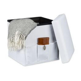 Relaxdays Faltbarer Sitzhocker mit Taschen Leinen