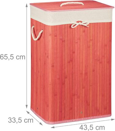 Relaxdays Wäschekorb Bambus, XL, faltbar, HBT 65,5 x 43,5 x 33,5 cm, (Pink)