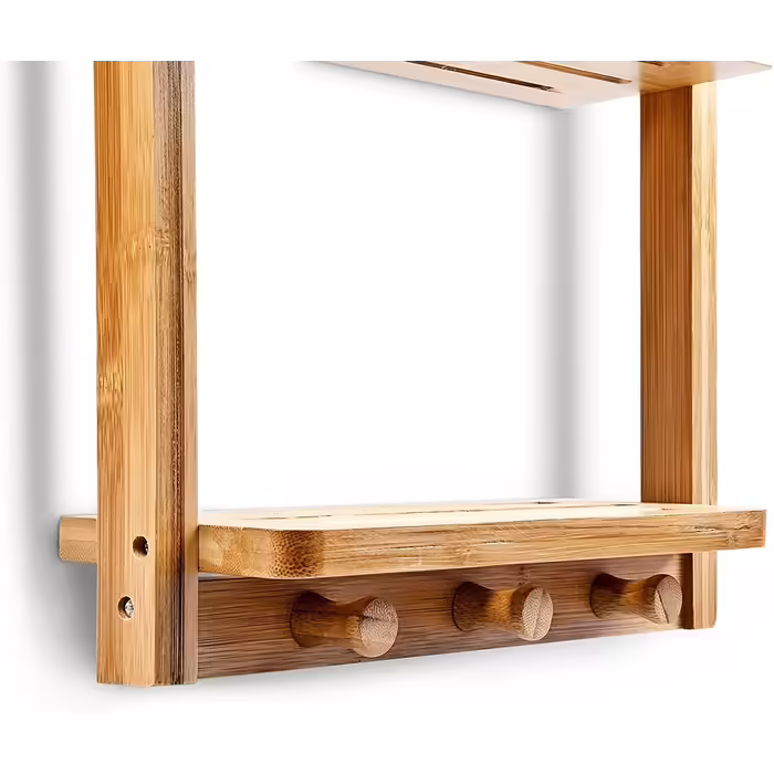 Relaxdays Duschregal mit 3 Ablagen H x B x T: ca. 70 x 28,5 x 10 cm Regal zum Einhängen mit 3 Haken für Handtücher oder Lappen als praktisches Hängeregal für Küche und Bad Duschablage aus Holz, natur Single