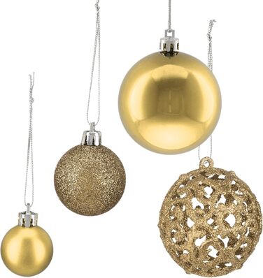 Relaxdays 150er Set Weihnachtskugeln, glitzernd/matt/glänzend, Kunststoff, ∅ 3/4/6 cm, Gold