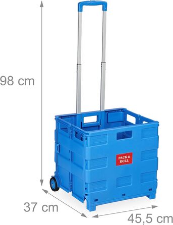Relaxdays Einkaufstrolley, Klapptrolley, 35 kg, faltbar, Rolltrolley (Blau)