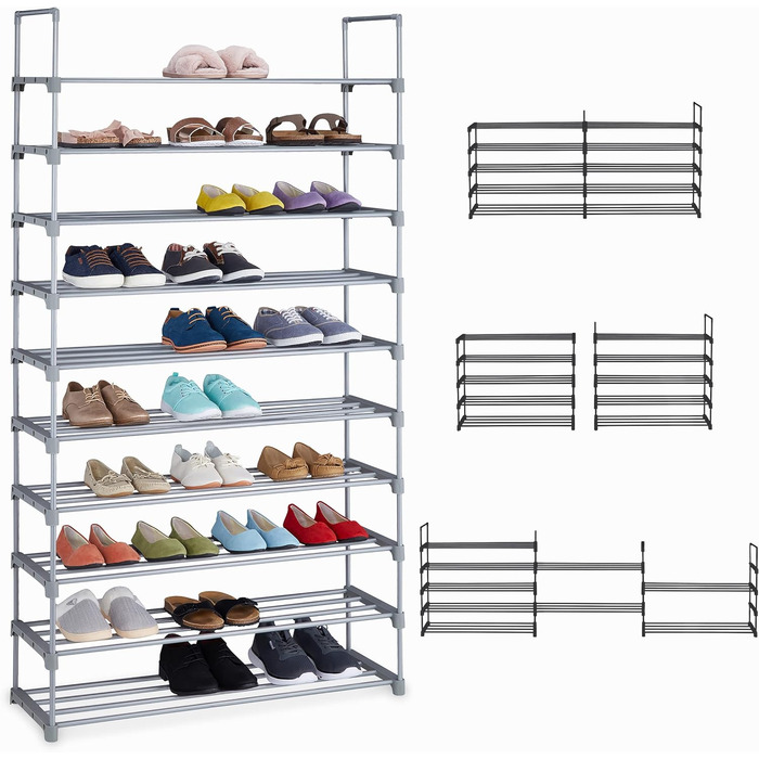 Relaxdays XXL Schuhregal, 10 Ebenen, modular, HxBxT: 175,5 x 93 x 30,5 cm, Metall, (Grau)