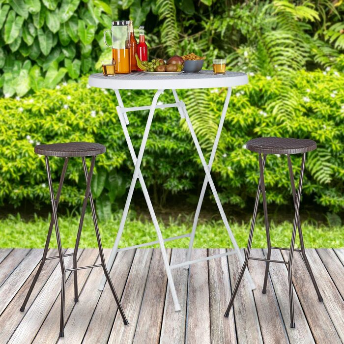 Relaxdays Barhocker klappbar BASTIAN 2er Set, wetterfest, 80 cm, Kunststoff, Braun