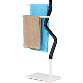 Relaxdays Handtuchständer, 2 Stangen, 85x43,5x20 cm, für Hand-& Duschtücher, Stahl & MDF, schwarz/weiß