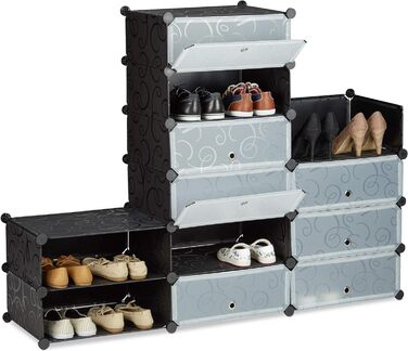 Relaxdays Schuhschrank Kunststoff, 12 Fächer, 108x94x37cm, Schwarz