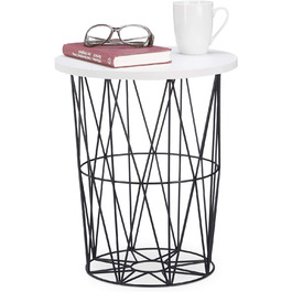 Relaxdays, weiß-schwarz runder Beistelltisch mit Metallkorb, dekorativer Couchtisch, Wohnzimmertisch modern, 45cm hoch,  (Design A) 