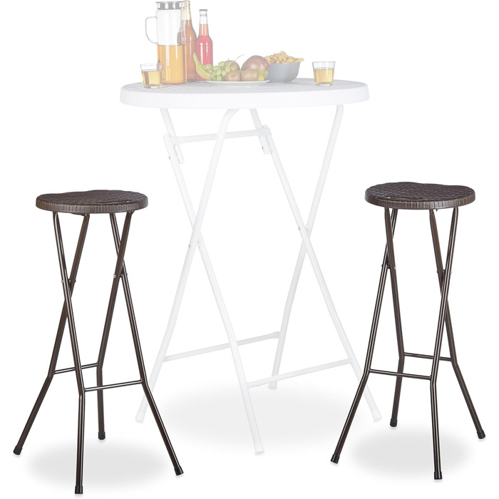 Relaxdays Barhocker klappbar BASTIAN 2er Set, wetterfest, 80 cm, Kunststoff, Braun
