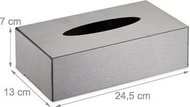 Relaxdays Kosmetiktücher Box, aus Edelstahl, Feuchttücher Behälter, nachfüllbar, zur Wandmontage, Taschentuchbox, Silber, 13 x 24,5 x 7 cm