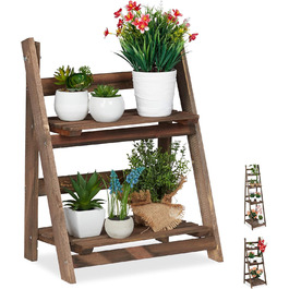 Relaxdays Blumentreppe, 2-stufig, klappbar, Holz, dunkelbraun, HBT: 51,5x41x24 cm