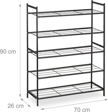 Relaxdays Schuhregal, Metall, 5 Ebenen, stapelbar, erweiterbar, HBT: 90x70x26cm, bis zu 15 Paar Schuhe, (Schwarz)