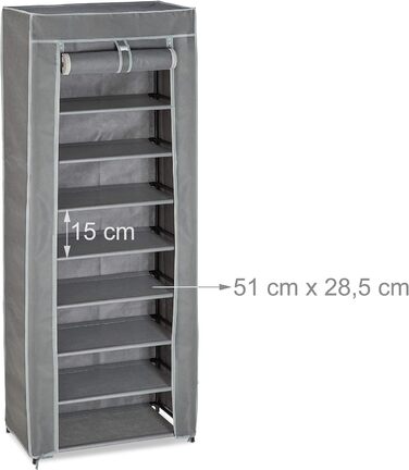 Relaxdays Schuhschrank, 9 Fächer, 27 Paar Schuhe, abnehmbarer Bezug, HxBxT 150x60x30cm, anthrazit