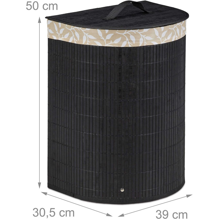 Relaxdays Wäschekorb Bambus, 30 l, faltbar, halbrund, mit Deckel, für Bad & Schlafzimmer, Schwarz