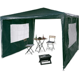 Relaxdays Pavillon 3x3 m, 2 Seitenteile, Metall Gestell, PE Plane, Fenster, Festival Partyzelt, Geschlossen, (Grün)