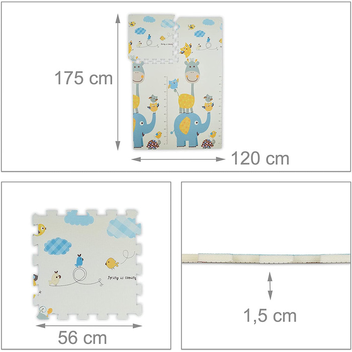 Relaxdays Puzzlematte, Motive: Waldtiere/Zootiere mit Messlatte, schadstofffrei, Babyschaumstoffmatte 120x175 cm, bunt