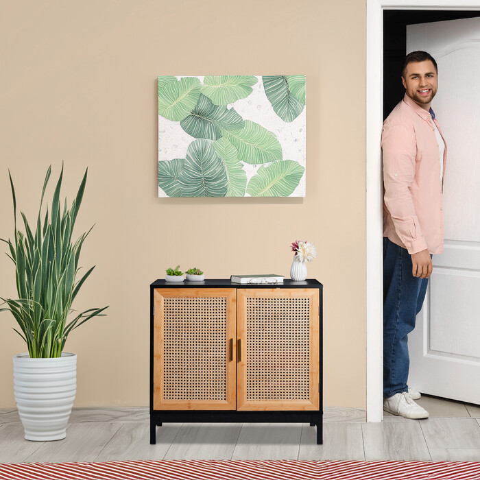 Relaxdays Sideboard mit 2 Rattan-Türen