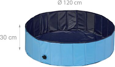 Relaxdays Hundepool, H x D: 30 x 120 cm, faltbar, mit Ablassventil, Hundeplanschbecken zur Abkühlung, PVC & MDF, blau