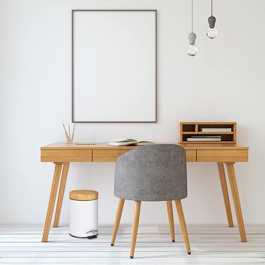 Relaxdays Mülleimer Bad, 3 l, Kosmetikeimer mit Absenkautomatik, Bambusdeckel, entnehmbarer Inneneimer, Treteimer, weiß