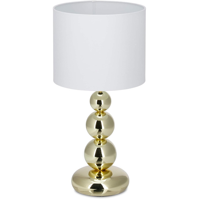 Relaxdays, weiß, runder Lampenschirm, originelles Design, E27, Nachttischlampe, HxD: 50 x 25 cm, Tischlampe Kugeln Gold