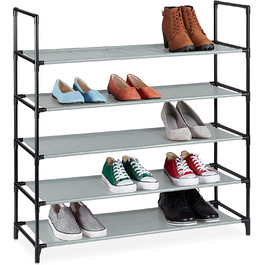 Relaxdays XL Schuhregal Stecksystem, 5 Ebenen, für 20 Paar Schuhe, Stoff Schuhständer, HxBxT: 90,5 x 87,5 x 30 cm, grau