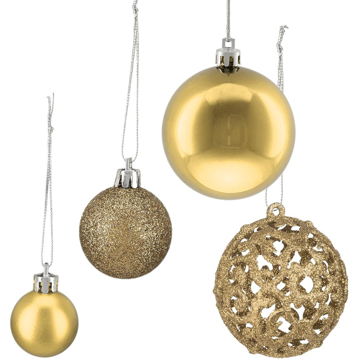 Relaxdays 150er Set Weihnachtskugeln, glitzernd/matt/glänzend, Kunststoff, ∅ 3/4/6 cm, Gold
