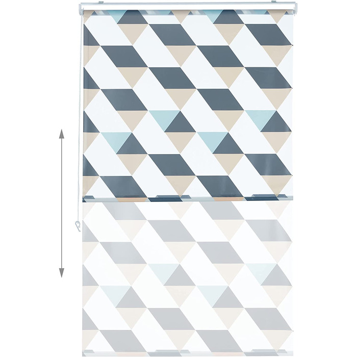 Relaxdays Duschrollo, 100x240 cm, Dreieck Muster, Seilzug, Flexible Montage, Duschvorhang für Badewanne & Fenster, bunt