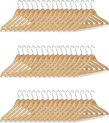 Relaxdays Kleiderbügel Set, 48 Hosenbügel aus Holz, Garderobenbügel, Haken 360° drehbar, HxB: 22,5x44,5cm, natur/silber