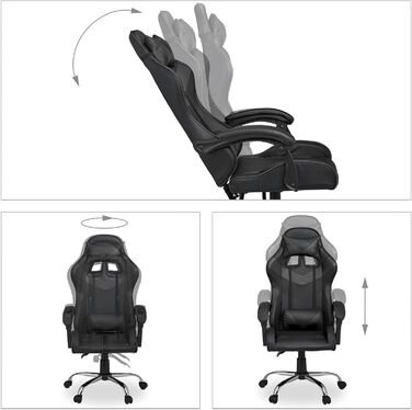 Relaxdays Gaming Stuhl, Racing Look, drehbar, höhenverstellbar, Kopf-& Lendenkissen, HxBxT: 133x68x60 cm, (Schwarz)