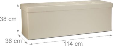 Relaxdays Faltbare Sitzbank XL Kunstleder, 38x114x38 cm, Sitztruhe mit Stauraum, Creme