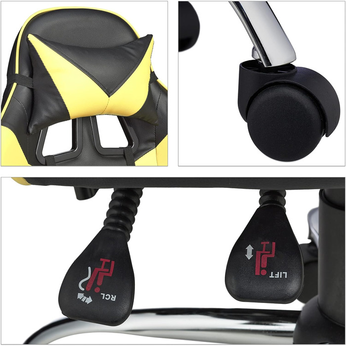 Relaxdays Gaming Stuhl, Racing Look, drehbar, höhenverstellbar, Kopf-& Lendenkissen, HxBxT: 133x68x60 cm, (Schwarz-gelb)