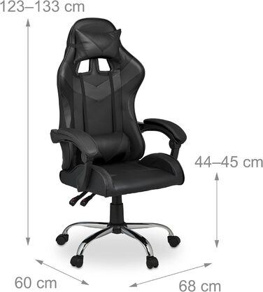 Relaxdays Gaming Stuhl, Racing Look, drehbar, höhenverstellbar, Kopf-& Lendenkissen, HxBxT: 133x68x60 cm, (Schwarz)