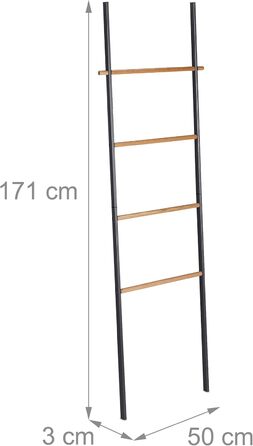 Relaxdays Handtuchleiter, Holz & Metall, 4 Sprossen, zum Anlehnen, 171x50x3 cm, anthrazit/Natur