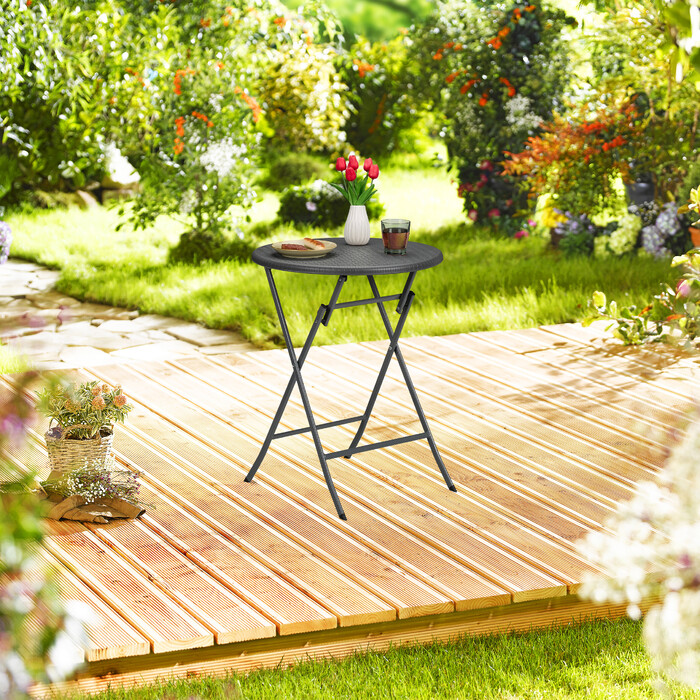 Relaxdays Runder Gartentisch in Rattan-Optik