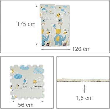 Relaxdays Puzzlematte, Motive: Waldtiere/Zootiere mit Messlatte, schadstofffrei, Babyschaumstoffmatte 120x175 cm, bunt