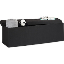 Relaxdays Faltbare Sitzbank XXL, Sitzcube mit Stauraum, Leinen, 38x114x38 cm, Schwarz
