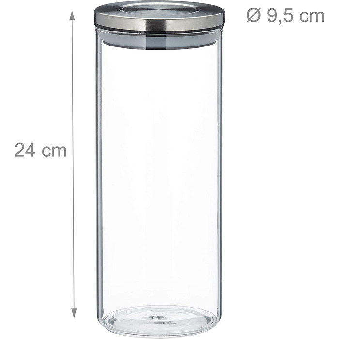 Relaxdays Vorratsglas 3er Set, luftdicht, Edelstahl Deckel, für Pasta, Müsli & Reis, 1,5 l Küchenbehälter, Silbertransparent,