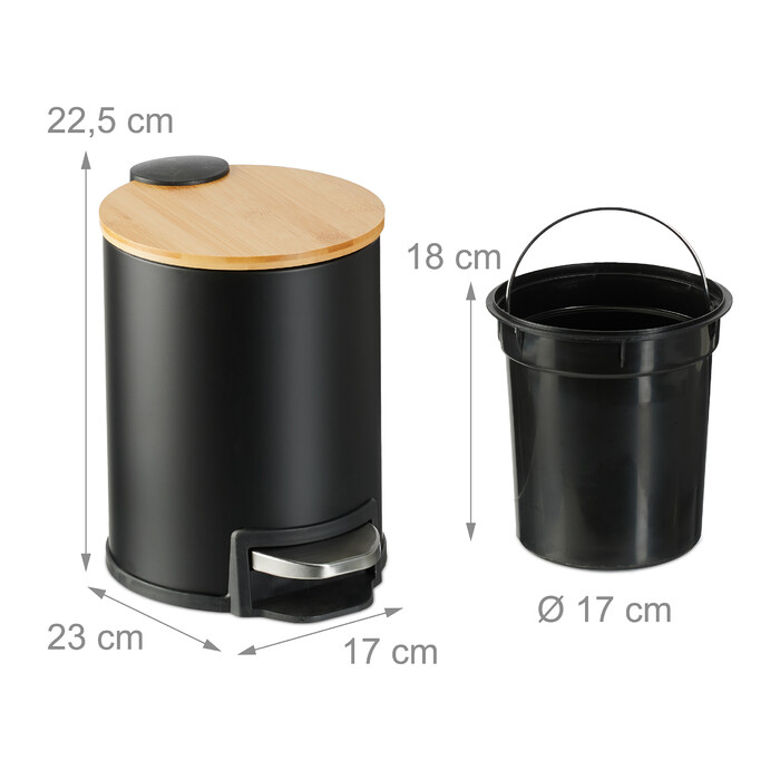 Relaxdays Bad Mülleimer 3 l mit Bambusdeckel