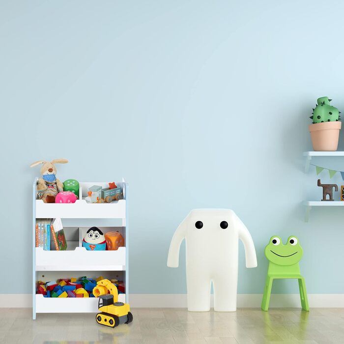 Relaxdays Kinderregal, HBT: 60 x 62,5 x 30 cm, 5 Fächer, MDF, Aufbewahrungsregal Kinderzimmer, Spielzeugregal, weiß/blau, L, Large