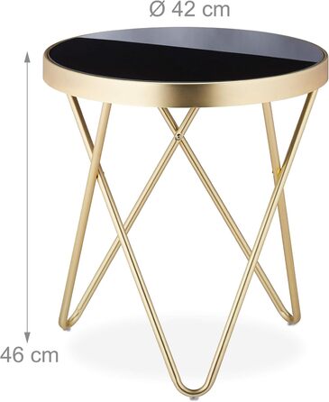 Relaxdays runder Beistelltisch, Metall & Glas, Retro-Design, 46x42 cm, schwarz-gold